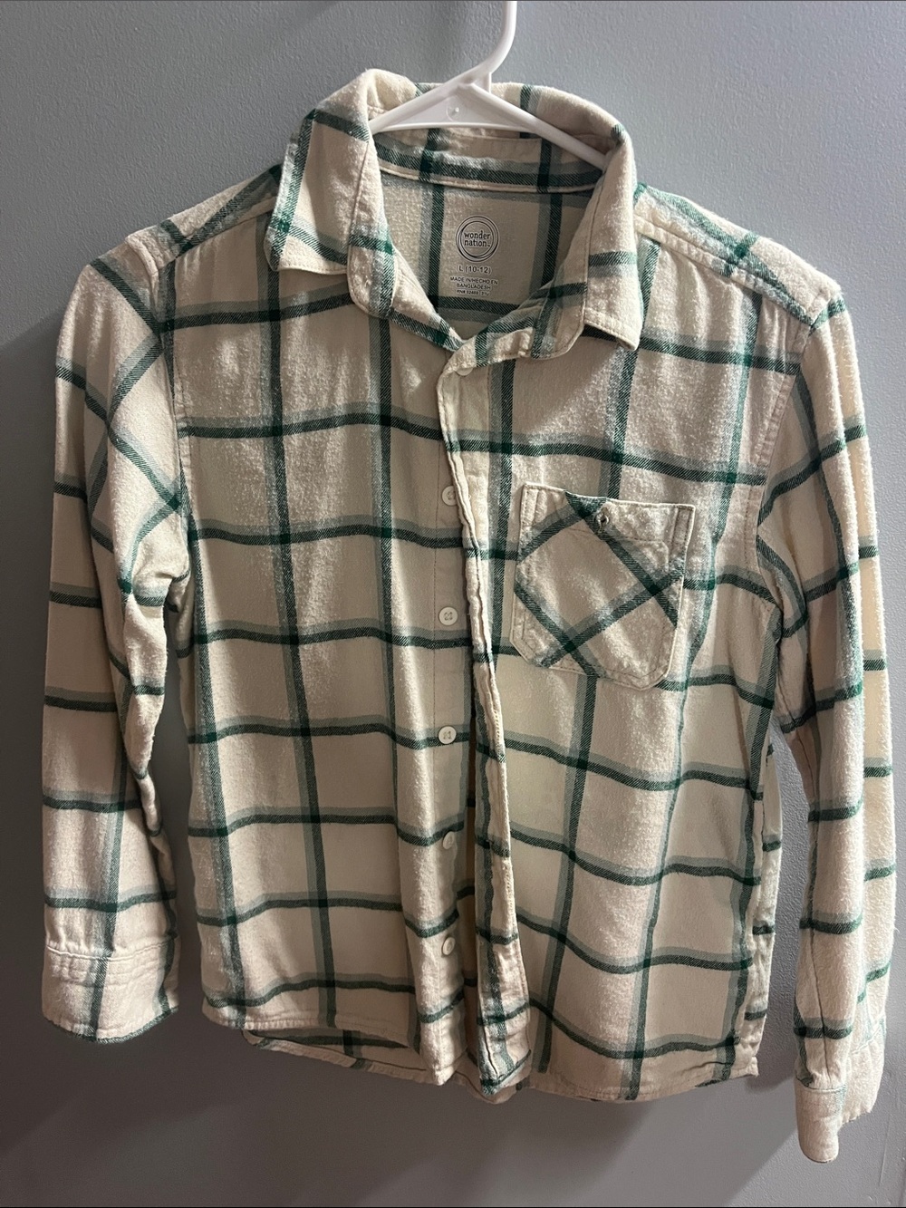 Kids Cream Plaid Button-Up Shirt with Green Windowpane